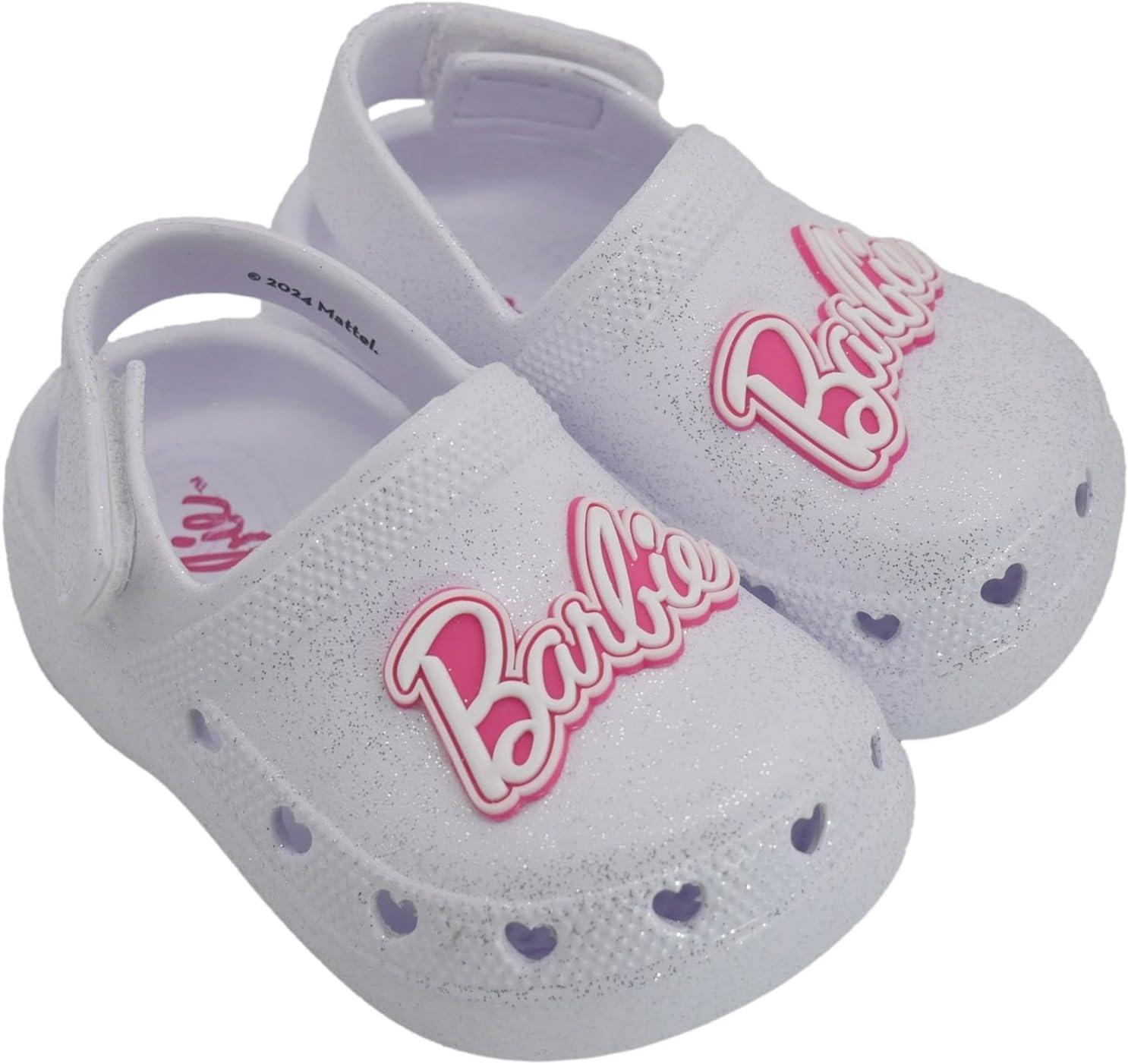 imageBarbie Toddler Girls Lightweight SlipOn Clogs  Adjustable Strap Summer Shoes for Kids  WaterFriendly Play SandalsWhite Glitter