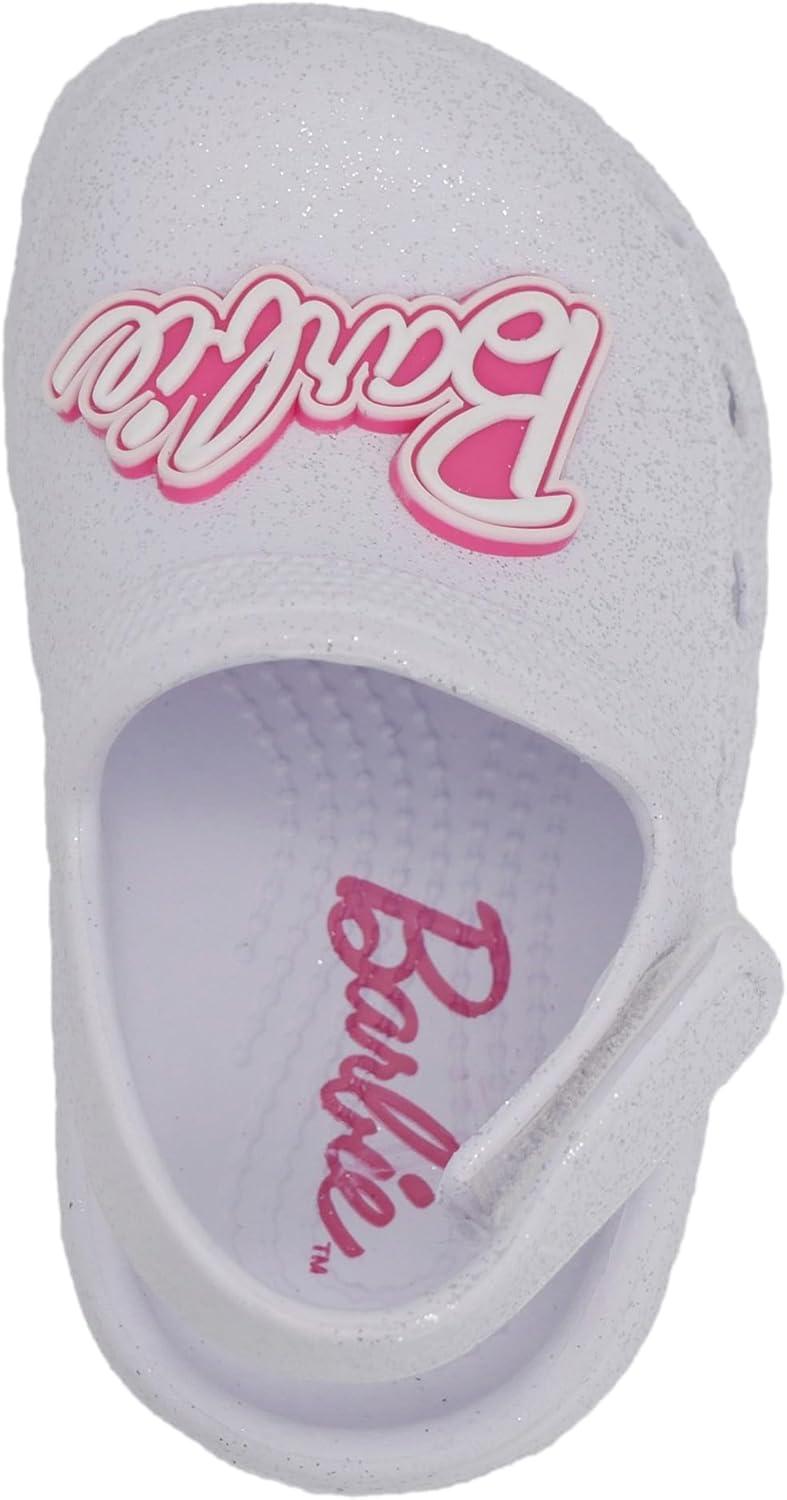 imageBarbie Toddler Girls Lightweight SlipOn Clogs  Adjustable Strap Summer Shoes for Kids  WaterFriendly Play SandalsWhite Glitter