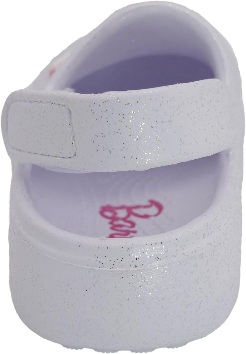 imageBarbie Toddler Girls Lightweight SlipOn Clogs  Adjustable Strap Summer Shoes for Kids  WaterFriendly Play SandalsWhite Glitter