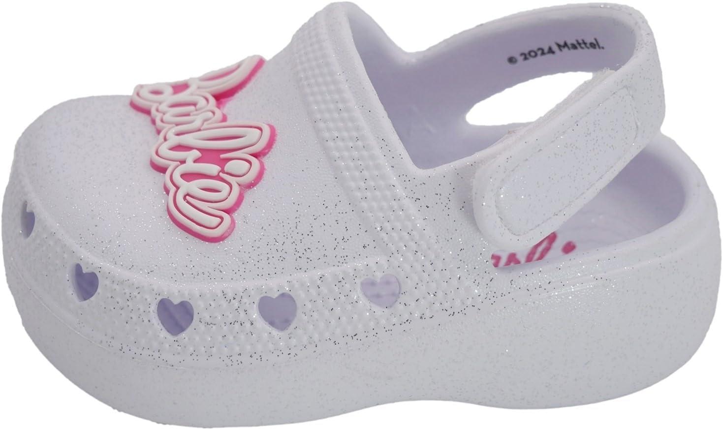 imageBarbie Toddler Girls Lightweight SlipOn Clogs  Adjustable Strap Summer Shoes for Kids  WaterFriendly Play SandalsWhite Glitter