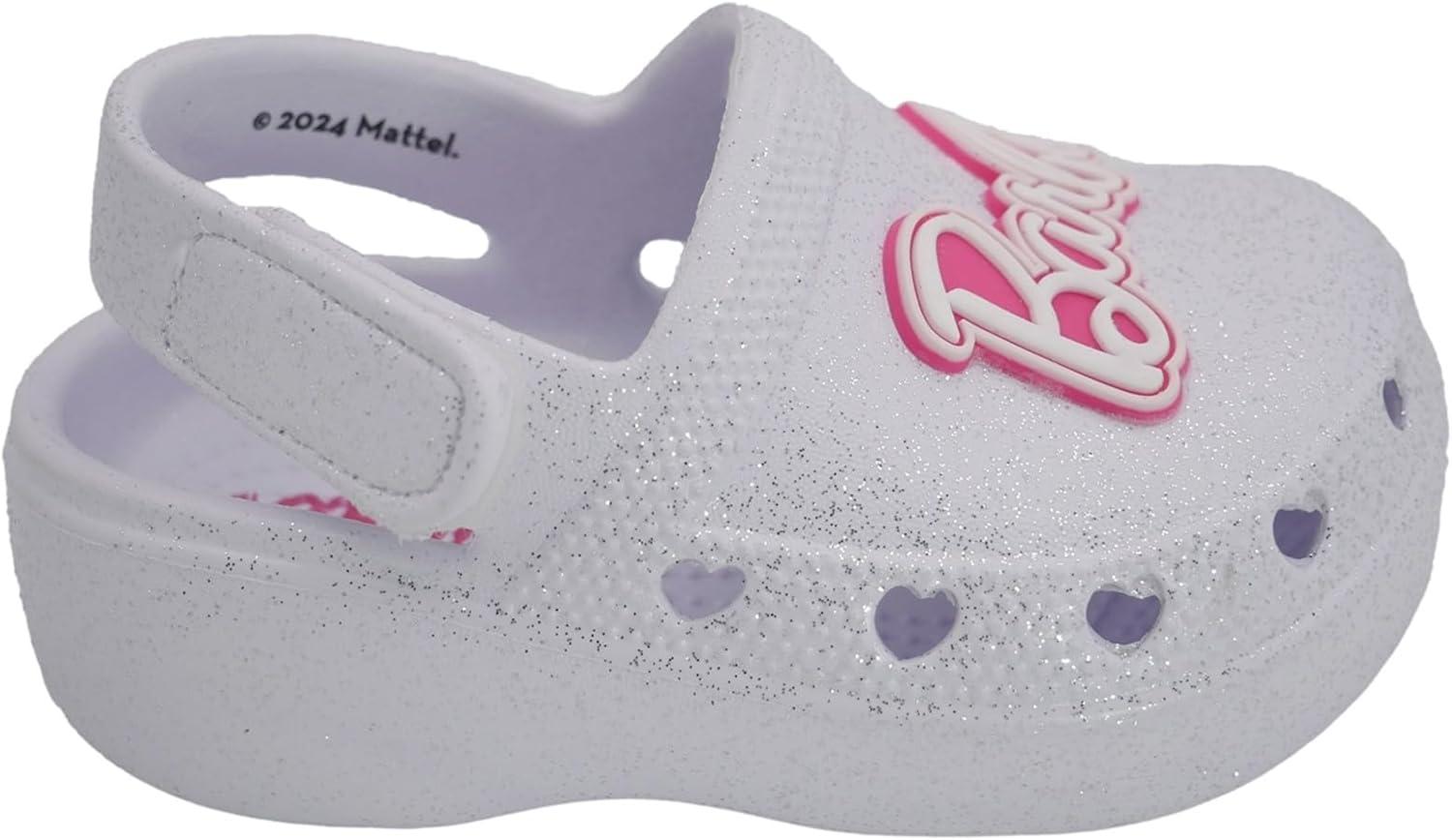 imageBarbie Toddler Girls Lightweight SlipOn Clogs  Adjustable Strap Summer Shoes for Kids  WaterFriendly Play SandalsWhite Glitter