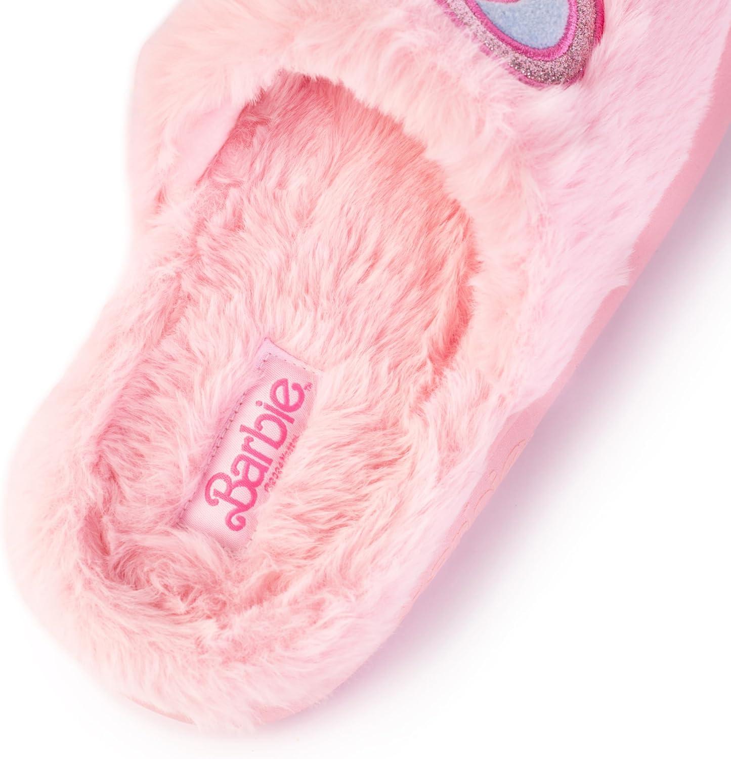 imageBarbie womens Cozy Xband ampamp Open Toe Faux Fur Memory Foam Indoor Outdoor Soled Slipper XsxlDouble B Heart