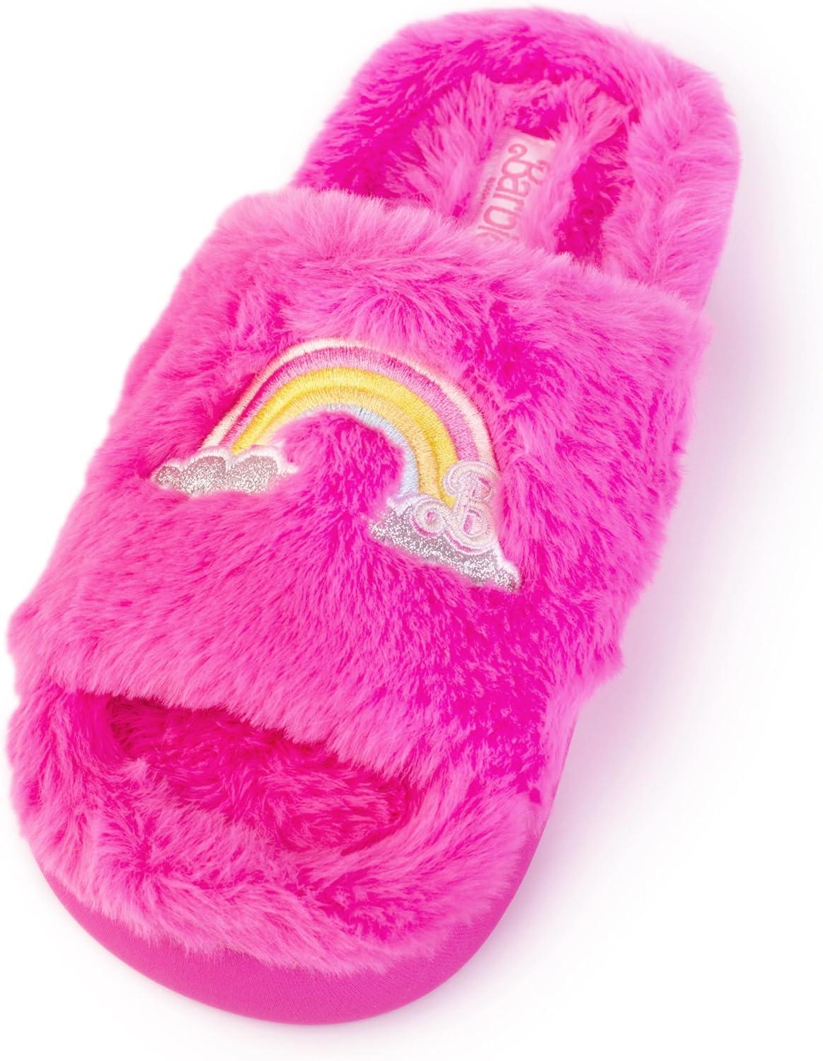 imageBarbie womens Cozy Xband ampamp Open Toe Faux Fur Memory Foam Indoor Outdoor Soled Slipper XsxlDouble Rainbow