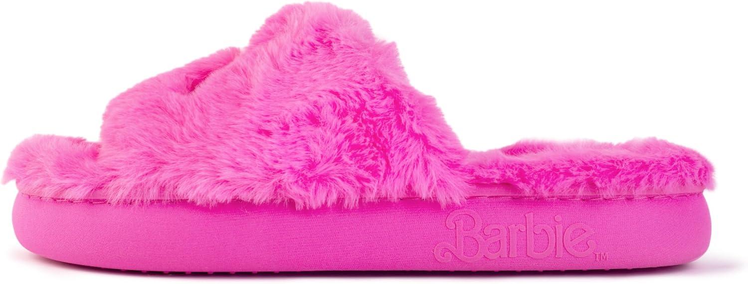 imageBarbie womens Cozy Xband ampamp Open Toe Faux Fur Memory Foam Indoor Outdoor Soled Slipper XsxlDouble Rainbow