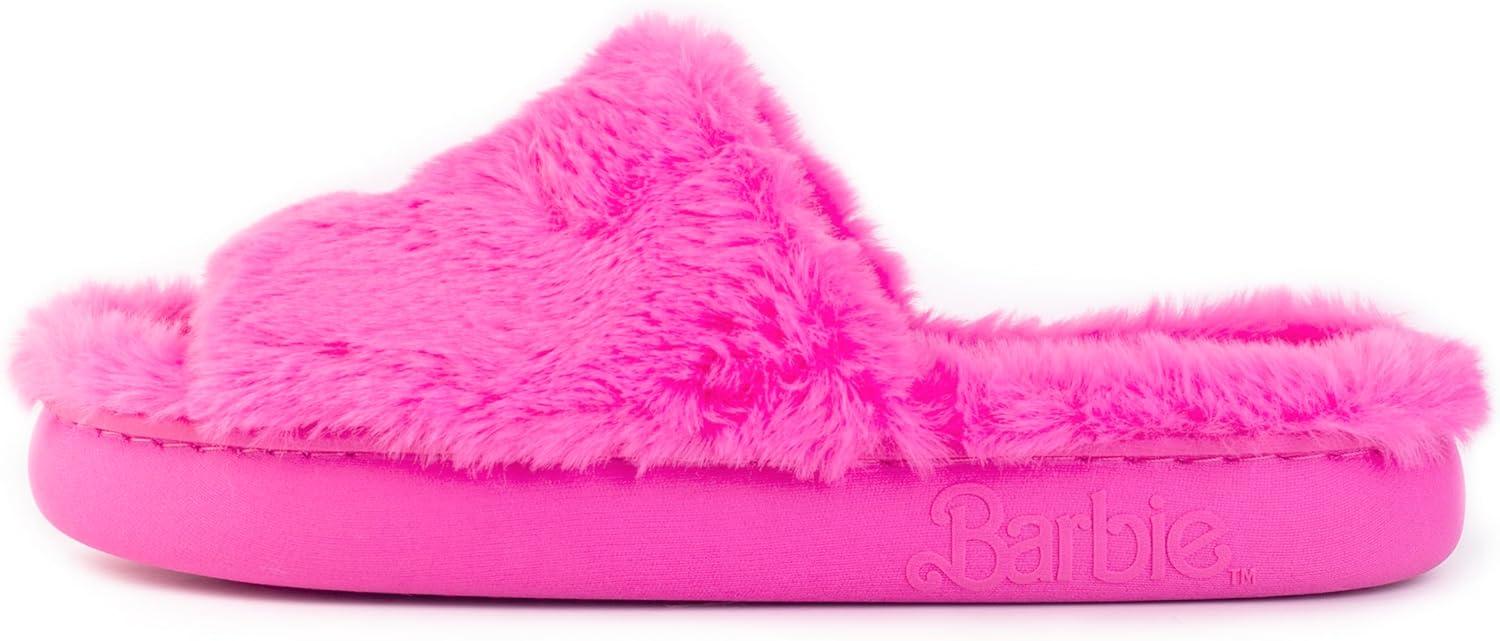 imageBarbie womens Cozy Xband ampamp Open Toe Faux Fur Memory Foam Indoor Outdoor Soled Slipper XsxlHeart Rainbow B