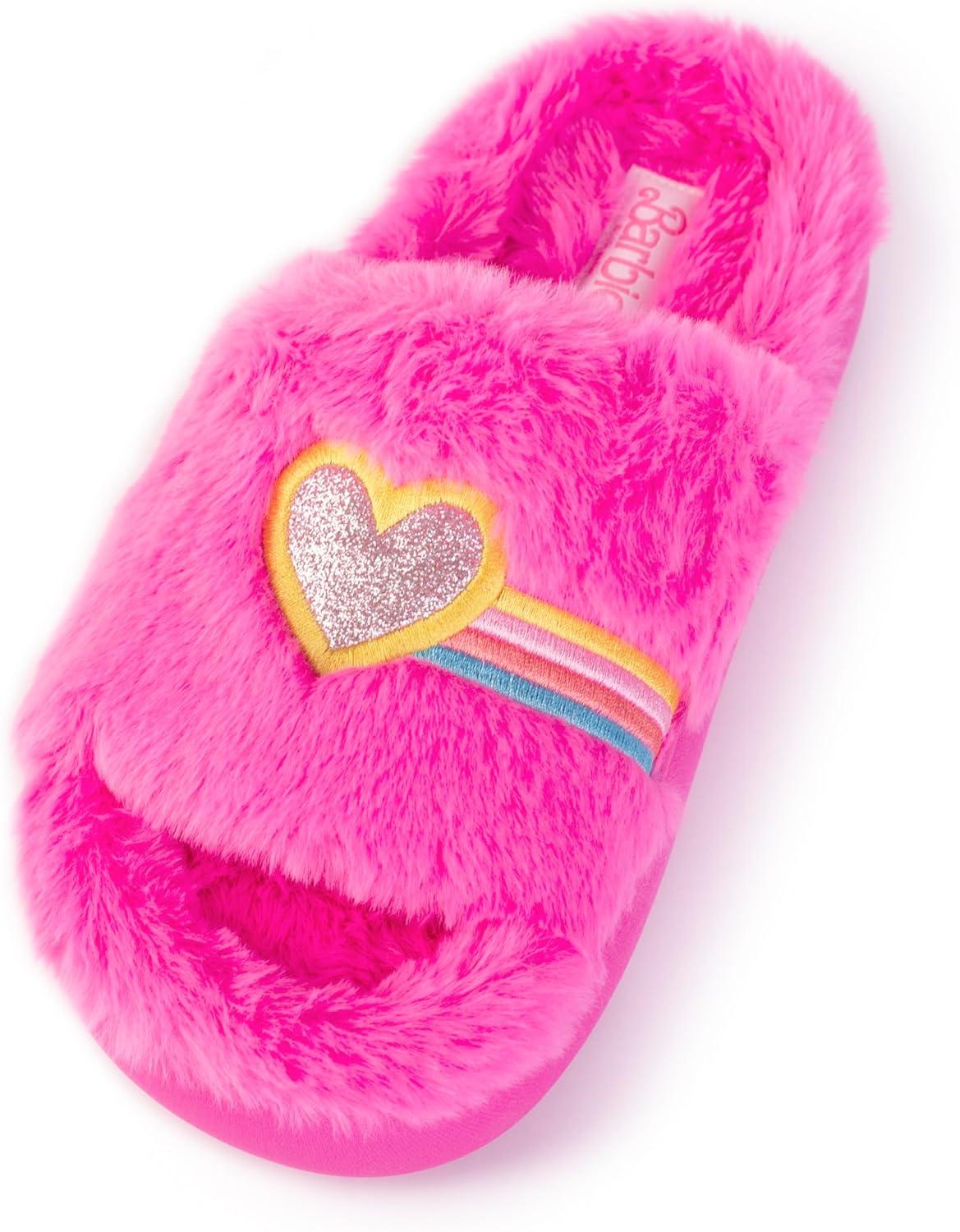 imageBarbie womens Cozy Xband ampamp Open Toe Faux Fur Memory Foam Indoor Outdoor Soled Slipper XsxlHeart Rainbow B