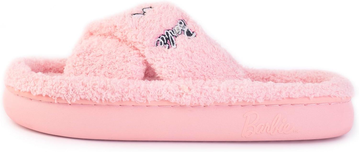imageBarbie womens Cozy Xband ampamp Open Toe Faux Fur Memory Foam Indoor Outdoor Soled Slipper XsxlPink Xband