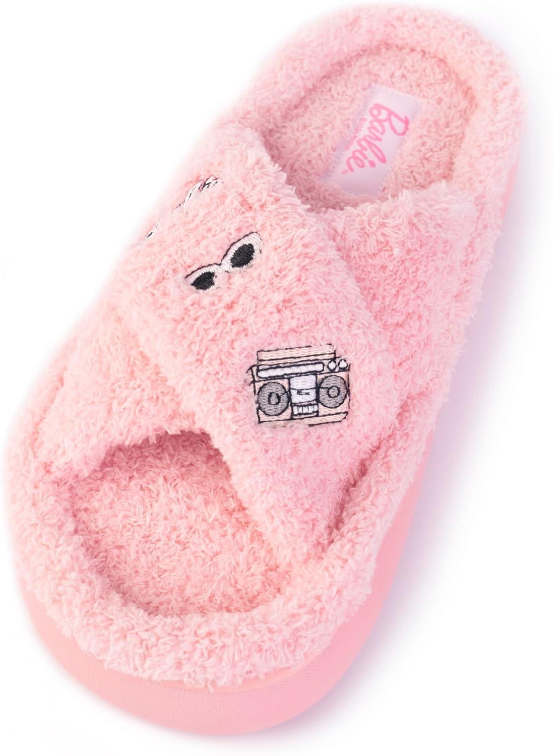 imageBarbie womens Cozy Xband ampamp Open Toe Faux Fur Memory Foam Indoor Outdoor Soled Slipper XsxlPink Xband