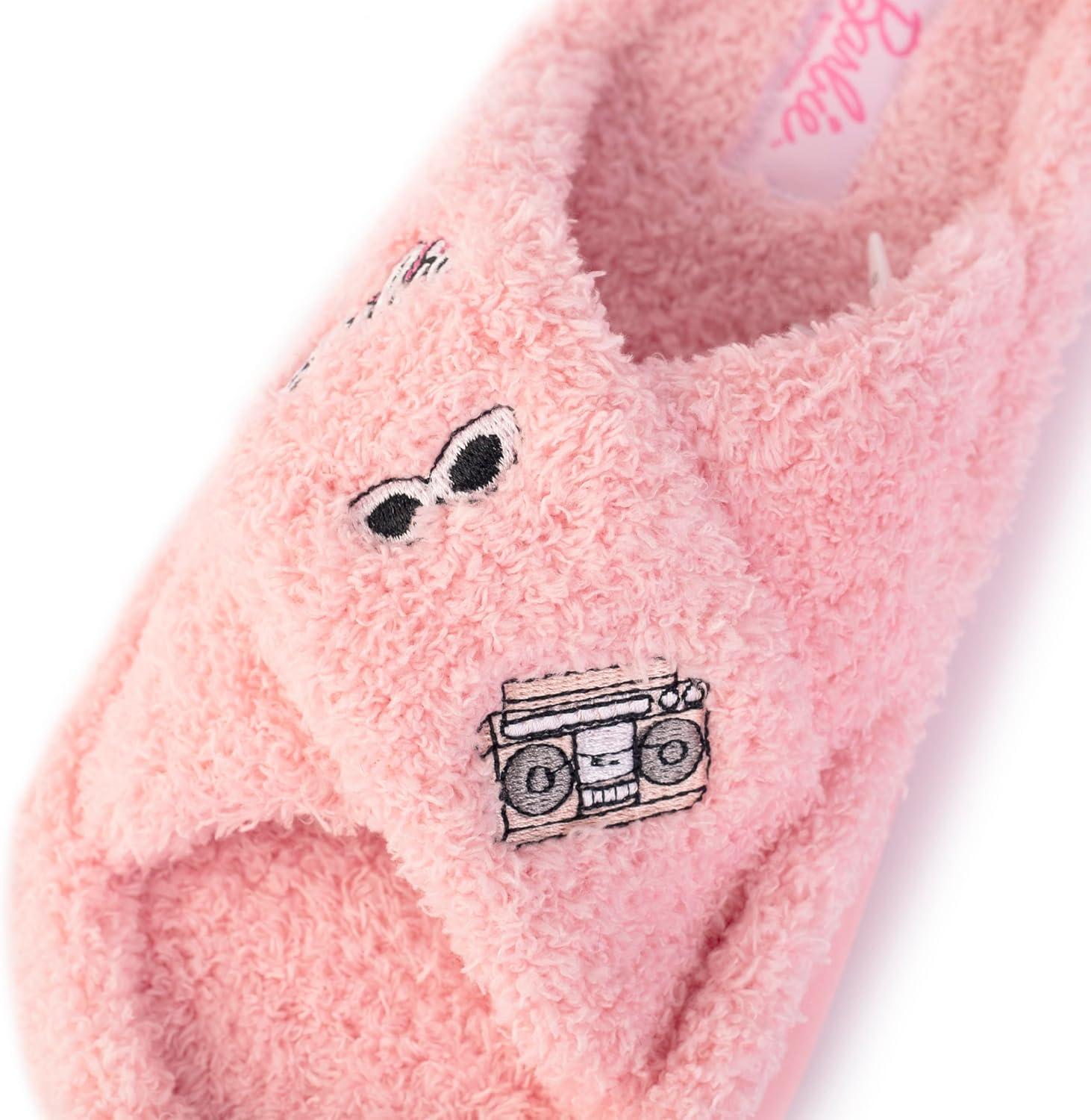 imageBarbie womens Cozy Xband ampamp Open Toe Faux Fur Memory Foam Indoor Outdoor Soled Slipper XsxlPink Xband