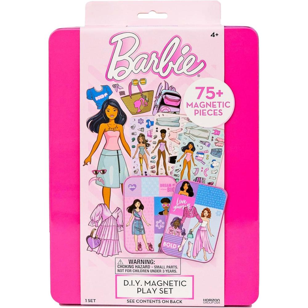 imageBarbie DIY Magnetic Play Set 75 Pieces 3 Magnetic Dolls Crafts for Kids Ages 48 4 Year Old Girl Birthday Gifts Girl Toys Cute Travel Toy Fun Airplane Activities Pretend Play for GirlsBarbie