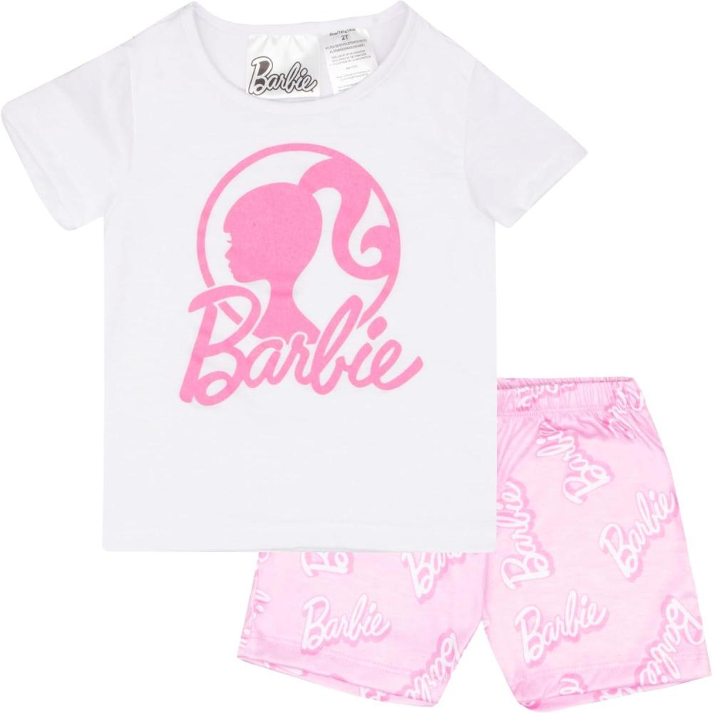 imageBarbie Girls 2Piece TShirt and Shorts Set  Logo Graphic Print Design  Lightweight Summer Outfits for KidsWhitePink