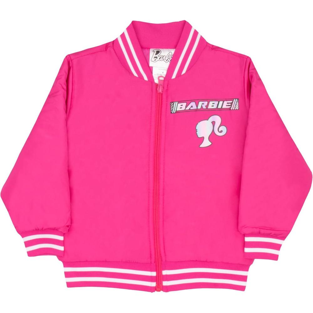 imageBarbie Girls Bomber Jacket  ZipUp Varsity Jacket with Girl Power OuterwearHot Pink