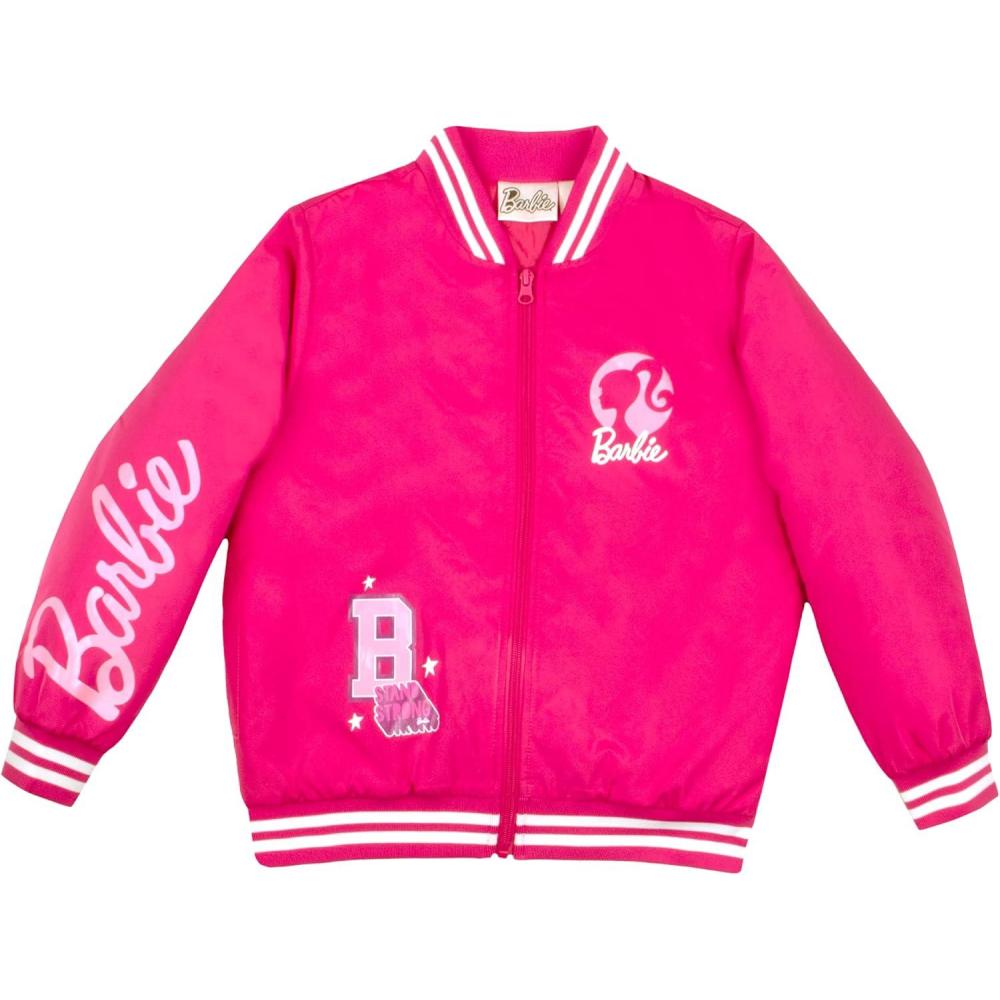 imageBarbie Girls Bomber Jacket  ZipUp Varsity Jacket with Girl Power OuterwearHot PinkPink