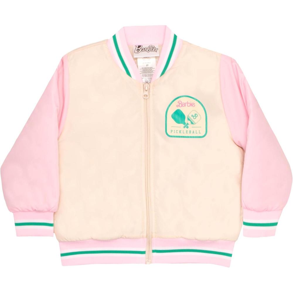 imageBarbie Girls Bomber Jacket  ZipUp Varsity Jacket with Girl Power OuterwearIvoryLight Pink
