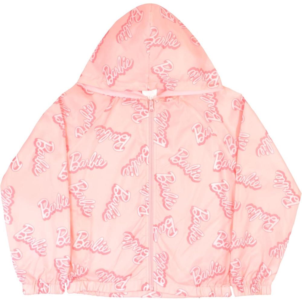 imageBarbie Girls Nylon Windbreaker Jacket Kids Rain Jacket for Big and Little Kids Girls Rain JacketAllover Print Pink