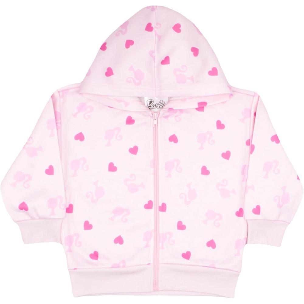 imageBarbie Girls Zip Up Hoodie Cursive Logo Graphic Print Hooded ZipUp Sweatshirt Fashion Hoodies for KidsPale Pink