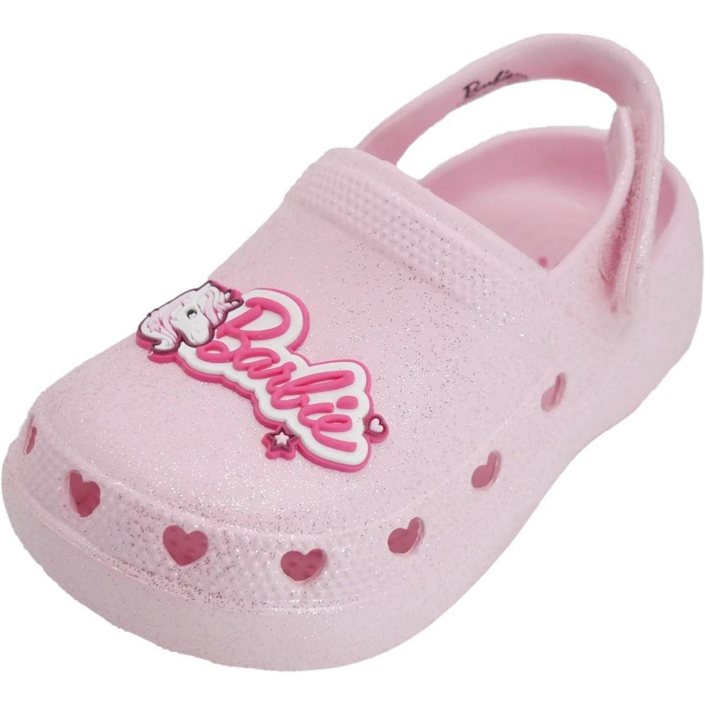 imageBarbie Toddler Girls Lightweight SlipOn Clogs  Adjustable Strap Summer Shoes for Kids  WaterFriendly Play SandalsLight Pink Glitter WBarbie Unicorn Patch