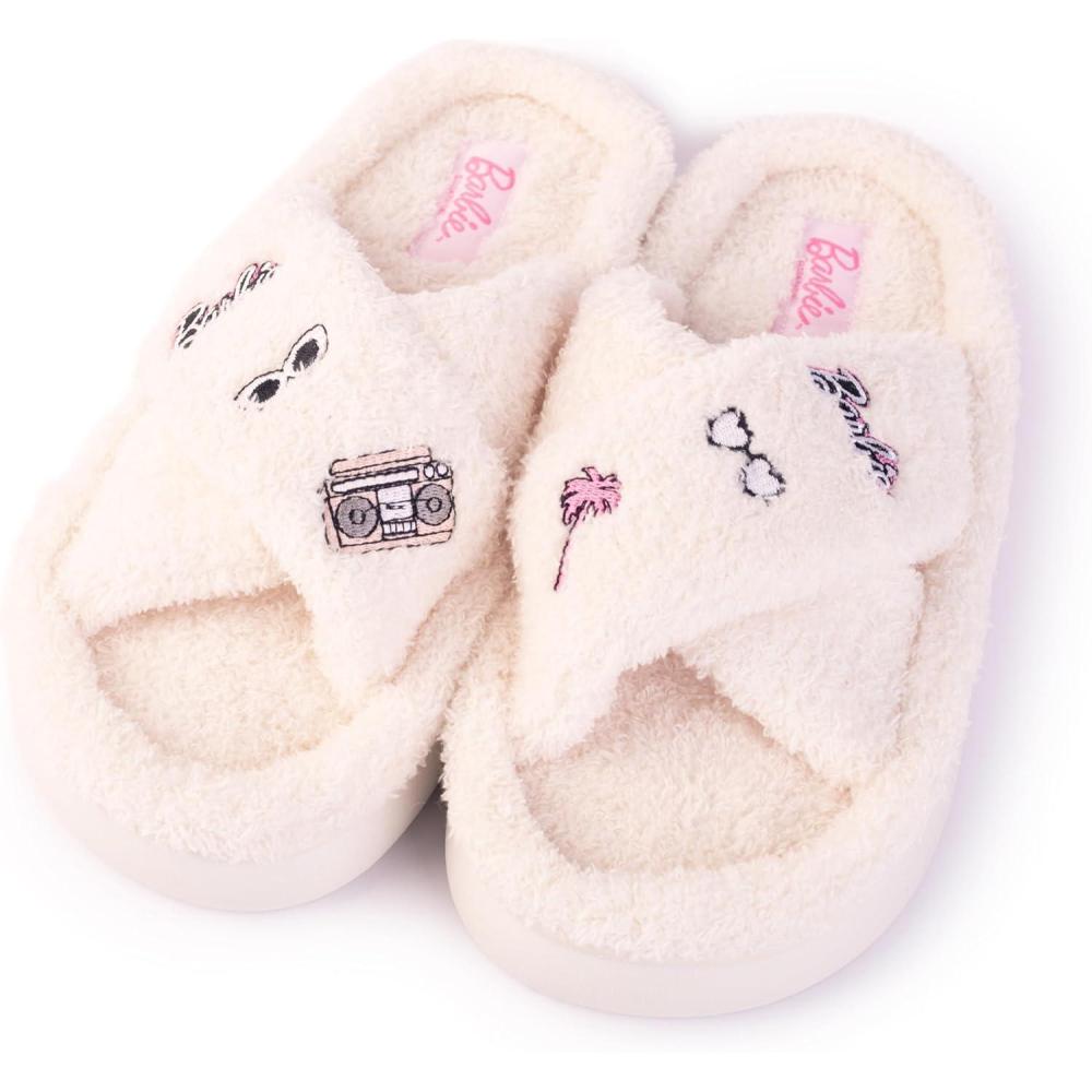 imageBarbie womens Cozy Xband ampamp Open Toe Faux Fur Memory Foam Indoor Outdoor Soled Slipper XsxlCream Xband