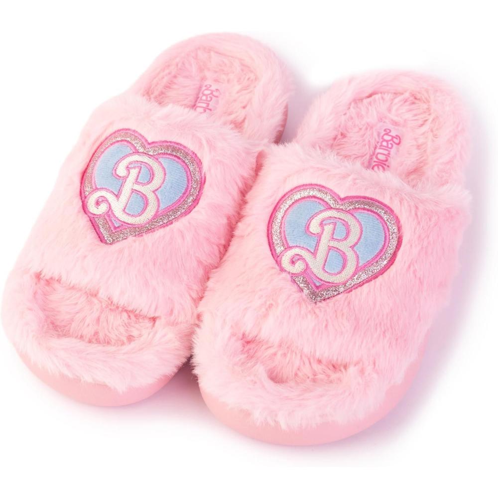 imageBarbie womens Cozy Xband ampamp Open Toe Faux Fur Memory Foam Indoor Outdoor Soled Slipper XsxlDouble B Heart