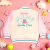 imageBarbie Girls Bomber Jacket  ZipUp Varsity Jacket with Girl Power OuterwearIvoryLight Pink