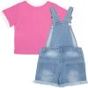 imageBarbie Girls Crewneck TShirt and Denim Short Overalls 2Piece Set Pink Convertible Tee and Jean Shortalls for KidsPink and Blue