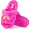imageBarbie womens Cozy Xband ampamp Open Toe Faux Fur Memory Foam Indoor Outdoor Soled Slipper XsxlDouble Rainbow