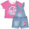 imageBarbie Girls Crewneck TShirt and Denim Short Overalls 2Piece Set Pink Convertible Tee and Jean Shortalls for KidsPink and Blue