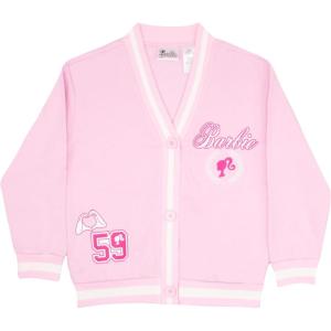 imageBarbie Girls VNeck Button Up Cardigan with Graphic Print and Embroidered Design  Long Sleeve Sweater with Pockets for KidsPink