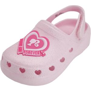imageBarbie Toddler Girls Lightweight SlipOn Clogs  Adjustable Strap Summer Shoes for Kids  WaterFriendly Play SandalsLight Pink Glitter WBarbie Heart Patch