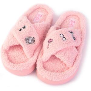imageBarbie womens Cozy Xband ampamp Open Toe Faux Fur Memory Foam Indoor Outdoor Soled Slipper XsxlPink Xband