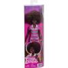 imageBarbie Fashionistas Doll 247 with Curly Black Hair Pink and Green Striped Collared Dress with Accessories Like Orange Watch and White Sneakers