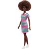 imageBarbie Fashionistas Doll 247 with Curly Black Hair Pink and Green Striped Collared Dress with Accessories Like Orange Watch and White Sneakers