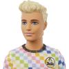 imageBarbie Fashionistas Ken Doll 174 with Sculpted Blonde Hair Wearing SurfInspired Checkered Shirt Denim Shorts ampamp Deck Shoes