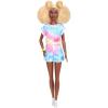 imageBarbie Fashionistas Doll Tall Blonde Afro with Side Puffs Tiedye Romper Sneakers Yellow Bracelet Toy for Kids 3 to 8 Years Old