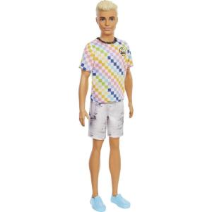 imageBarbie Fashionistas Ken Doll 174 with Sculpted Blonde Hair Wearing SurfInspired Checkered Shirt Denim Shorts ampamp Deck Shoes