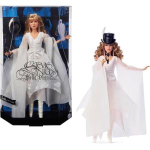 imageBarbie Signature Doll Stevie Nicks Bella Donna Collectible Wearing Flowing White Dress with Hat ampamp Mic Accessories Includes Doll Stand
