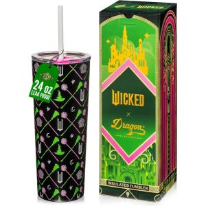 imageDragon Glassware x Barbie Vacuum Insulated Tumbler with Lid and Straw  24 oz Tumbler Cup with 2 Straws  Stainless Steel Tumbler with Straw for Water Iced Tea  Travel Coffee Tumbler  Love Out LoudWICKED  EG