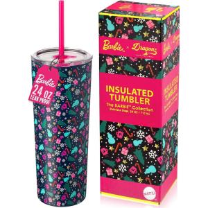 imageDragon Glassware x Barbie Vacuum Insulated Tumbler with Lid and Straw  24 oz Tumbler Cup with 2 Straws  Stainless Steel Tumbler with Straw for Water Iced Tea  Travel Coffee Tumbler  Love Out LoudBarbie  Christmas
