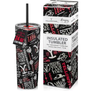 imageDragon Glassware x Barbie Vacuum Insulated Tumbler with Lid and Straw  24 oz Tumbler Cup with 2 Straws  Stainless Steel Tumbler with Straw for Water Iced Tea  Travel Coffee Tumbler  Love Out LoudYellowstone  1886