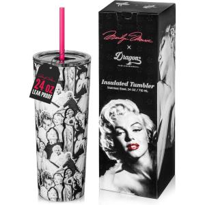 imageDragon Glassware x Barbie Vacuum Insulated Tumbler with Lid and Straw  24 oz Tumbler Cup with 2 Straws  Stainless Steel Tumbler with Straw for Water Iced Tea  Travel Coffee Tumbler  Love Out LoudMarilyn Monroe