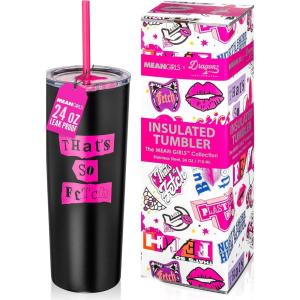 imageDragon Glassware x Barbie Vacuum Insulated Tumbler with Lid and Straw  24 oz Tumbler Cup with 2 Straws  Stainless Steel Tumbler with Straw for Water Iced Tea  Travel Coffee Tumbler  Love Out LoudMean Girls  Fetch