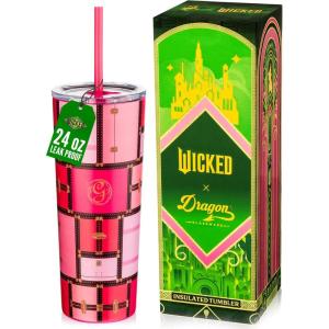 imageDragon Glassware x Barbie Vacuum Insulated Tumbler with Lid and Straw  24 oz Tumbler Cup with 2 Straws  Stainless Steel Tumbler with Straw for Water Iced Tea  Travel Coffee Tumbler  Love Out LoudWICKED  Glinda