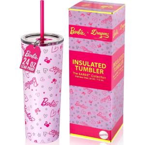 imageDragon Glassware x Barbie Vacuum Insulated Tumbler with Lid and Straw  24 oz Tumbler Cup with 2 Straws  Stainless Steel Tumbler with Straw for Water Iced Tea  Travel Coffee Tumbler  Love Out LoudBarbie  Love Out Loud