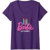 imageWomens Barbie  Birthday Lets Party Candles VNeck TShirtPurple