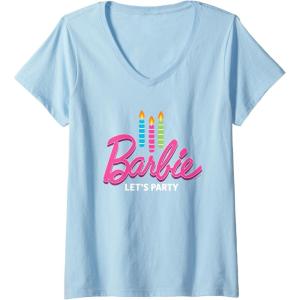 imageWomens Barbie  Birthday Lets Party Candles VNeck TShirtBaby Blue