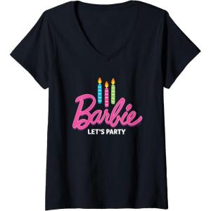 imageWomens Barbie  Birthday Lets Party Candles VNeck TShirtBlack
