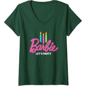 imageWomens Barbie  Birthday Lets Party Candles VNeck TShirtDark Green