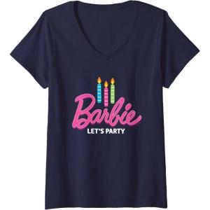 imageWomens Barbie  Birthday Lets Party Candles VNeck TShirtNavy Blue