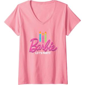 imageWomens Barbie  Birthday Lets Party Candles VNeck TShirtPink