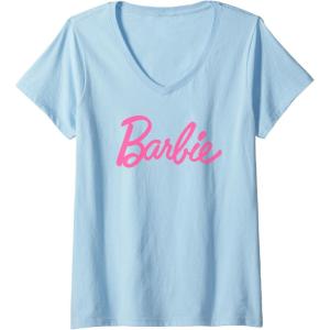 imageWomens Barbie  Classic Barbie Logo VNeck TShirtBaby Blue